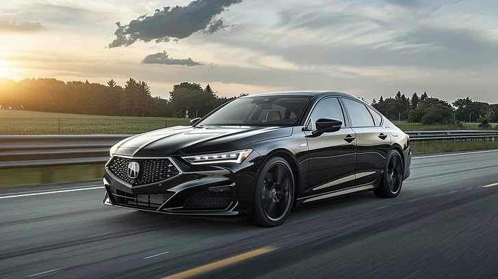 Black luxury sedan cruising down the highway, representing confident driving and well-chosen coverage